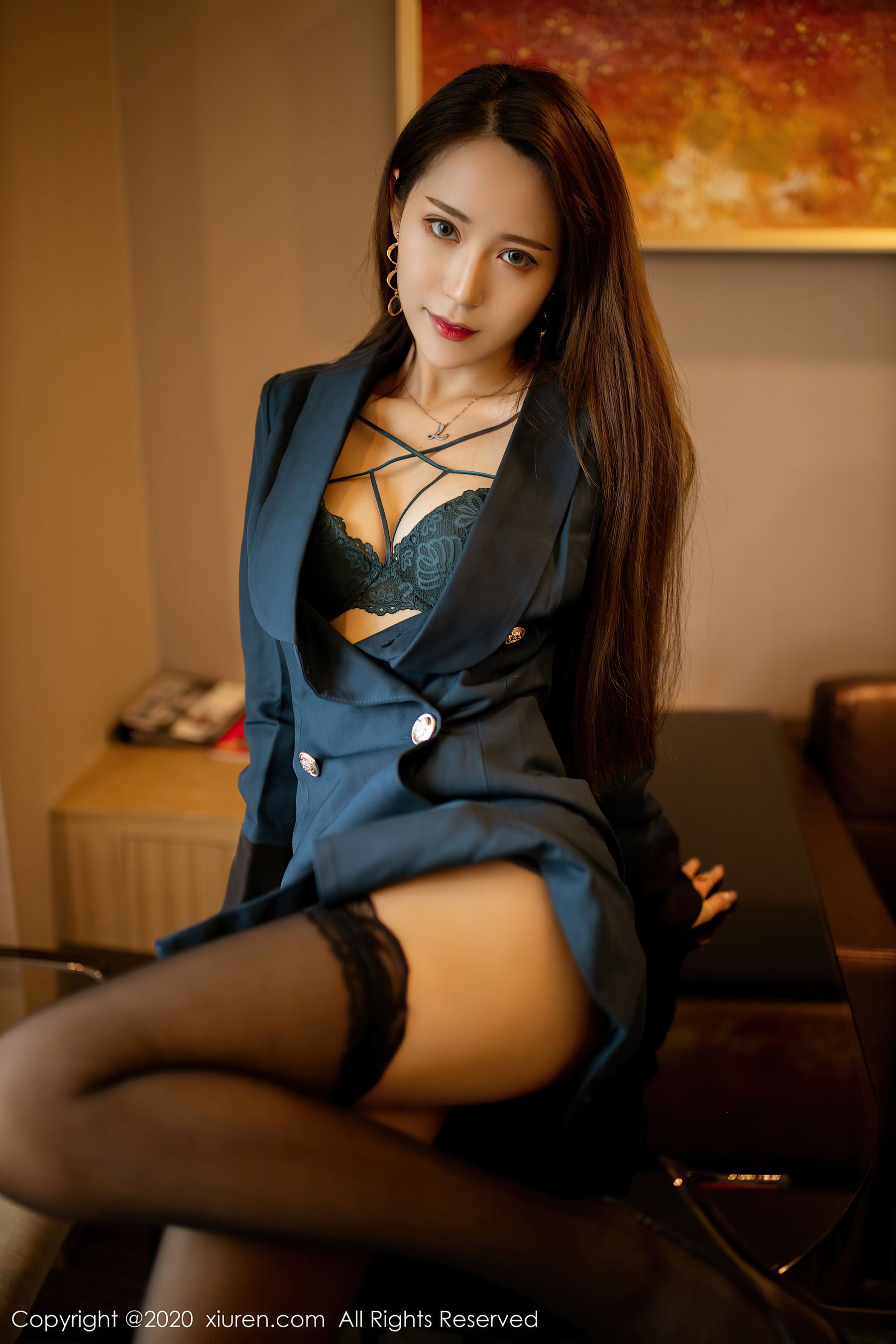 [人 xiuren] no.2606 周慕 baby – temperament coat and charm black silk leg