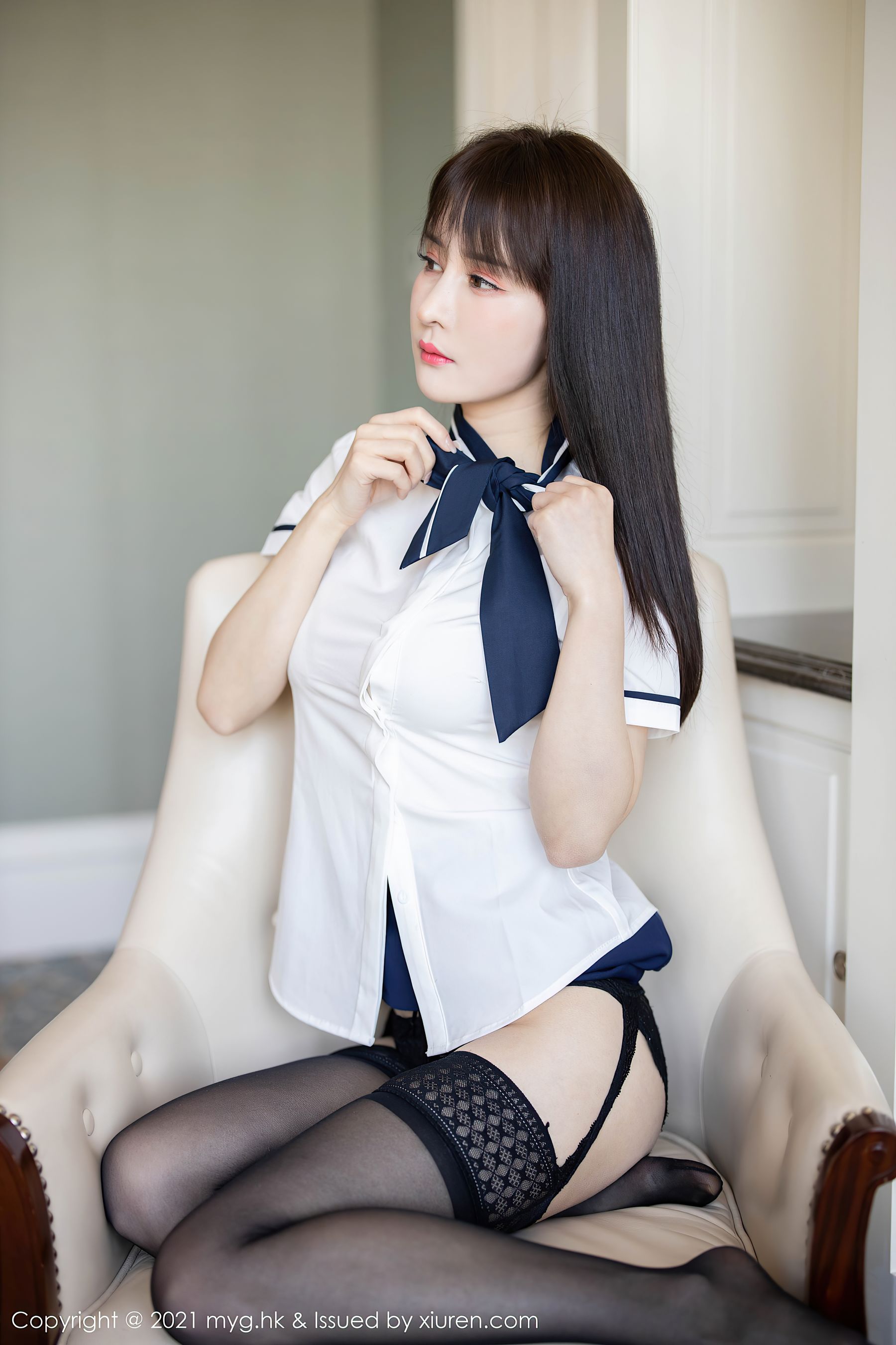 [Miyuan Pavilion MYGIRL] VOL.505 Cai Wenyu ABBY – Black Skirt White Shirt with Black Sock Socks