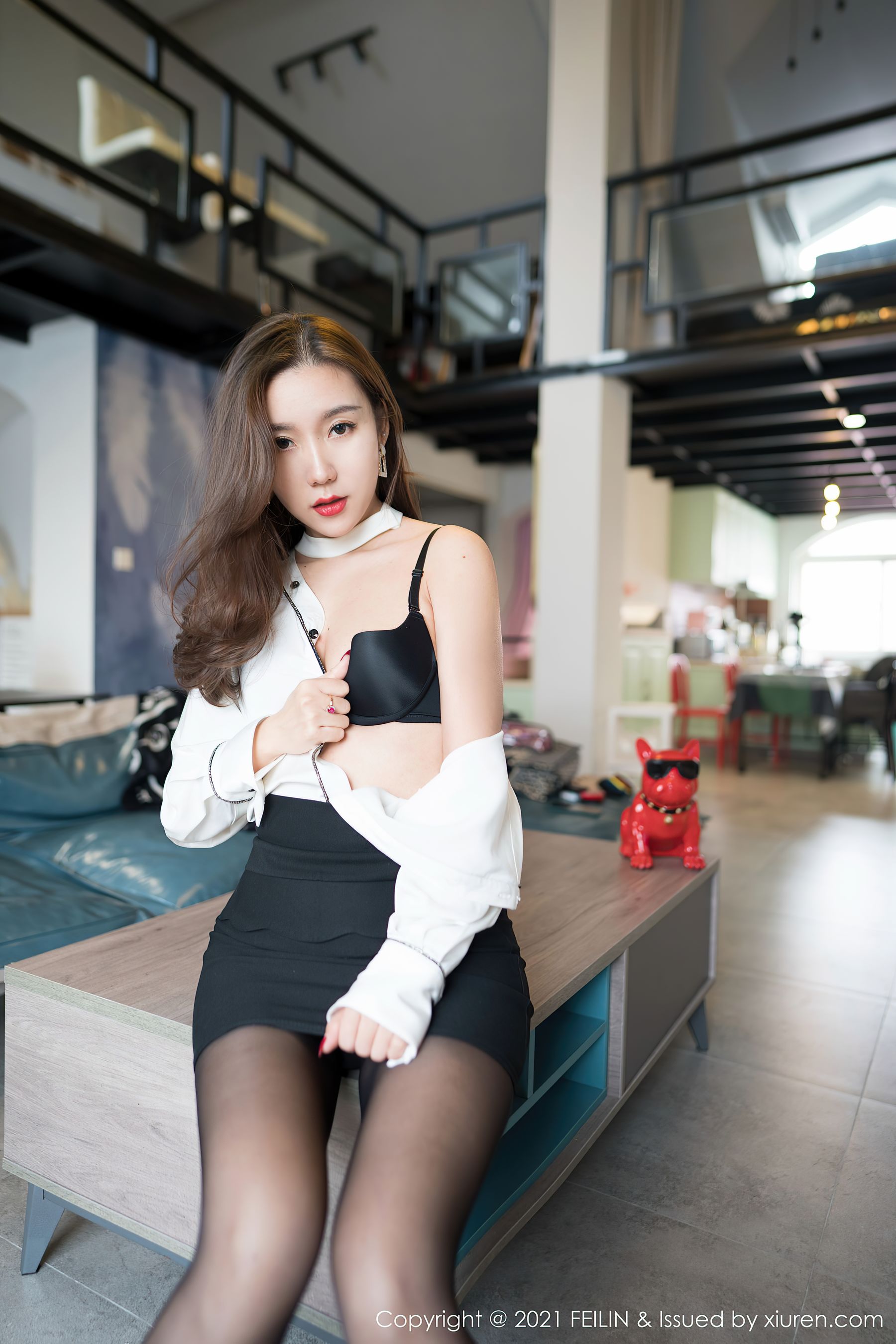 [嗲囡 囡 feilin] Vol.367 静香 – white shirt black short skirt workplace uniform series