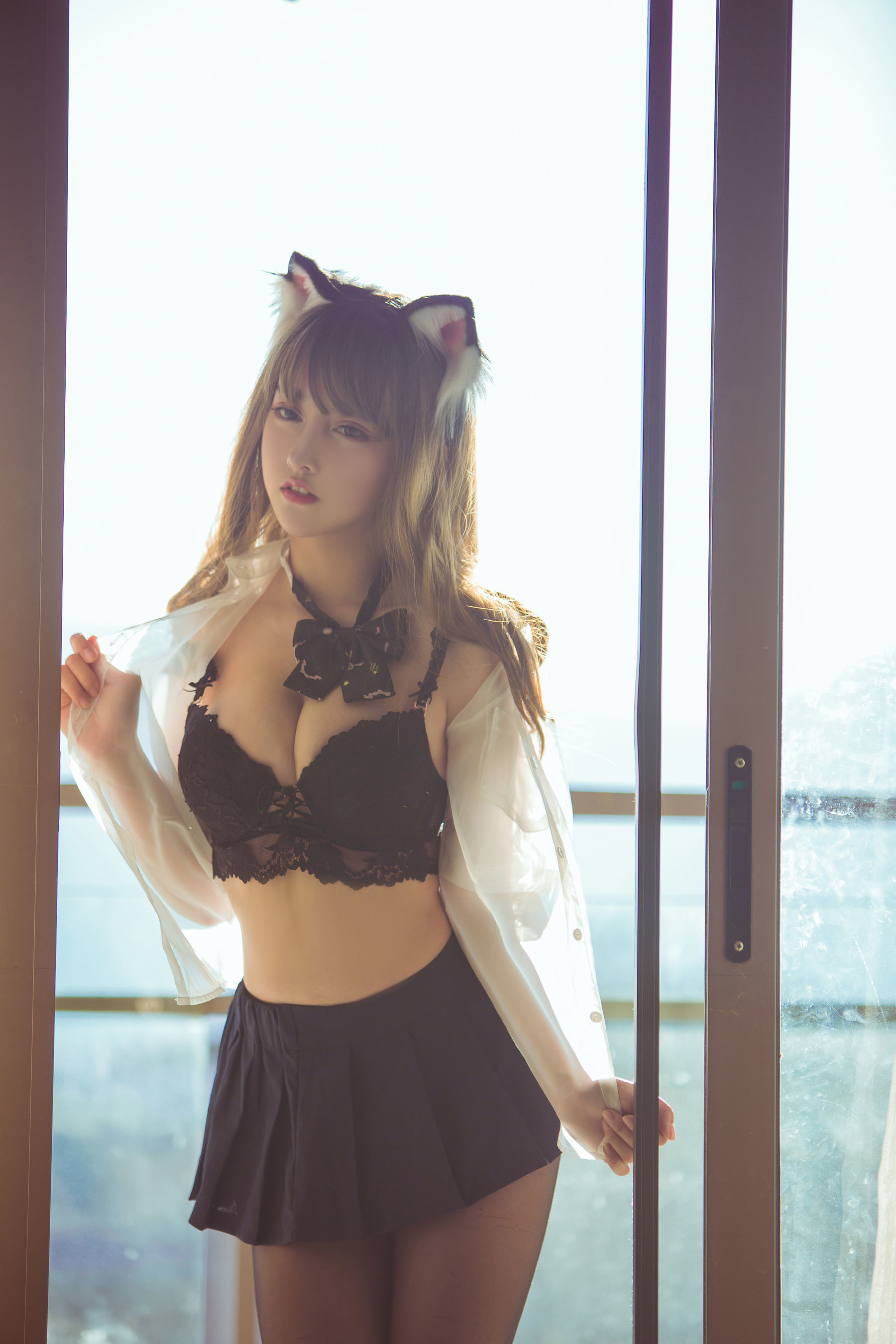 Rice Noodles sama “Sexy Cat with Black Silk on Balcony” [COSPLAY Beauty] Photo Album